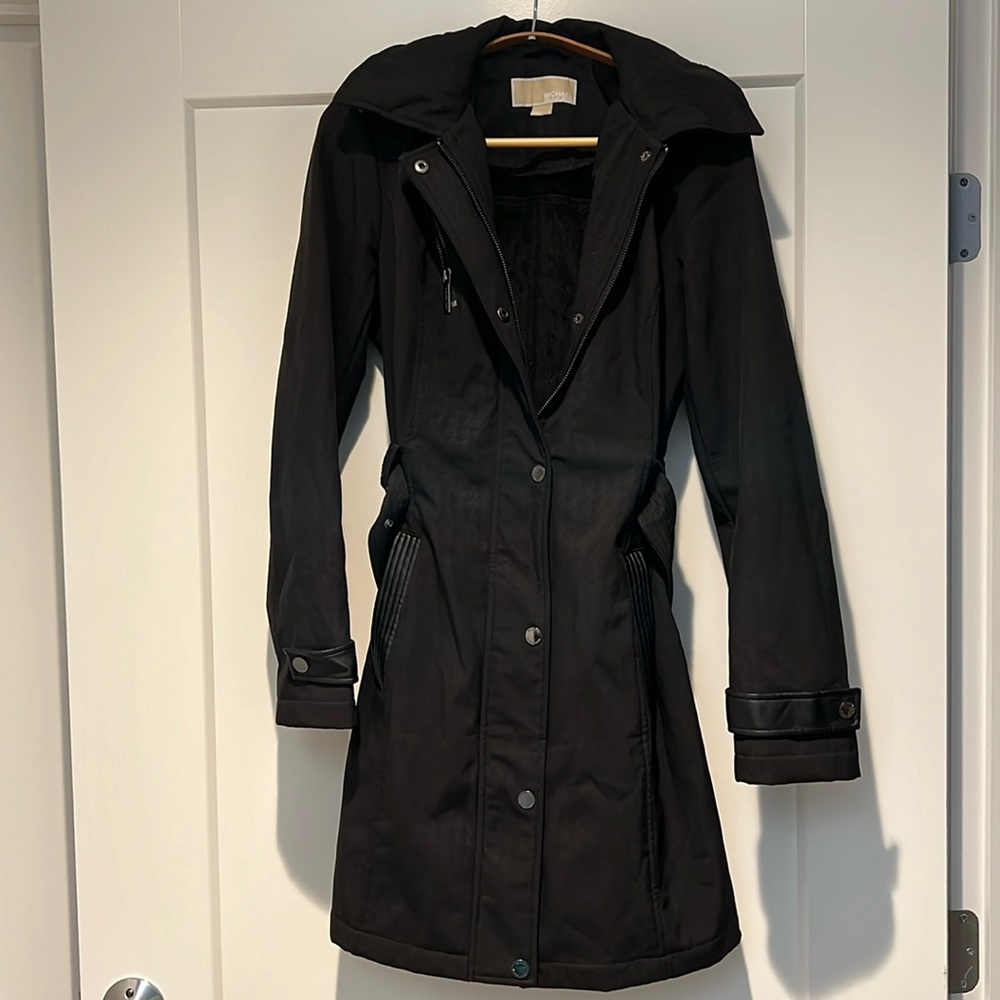 Michael Kors Women's Black Houndstooth Trench Coat Jacket size S